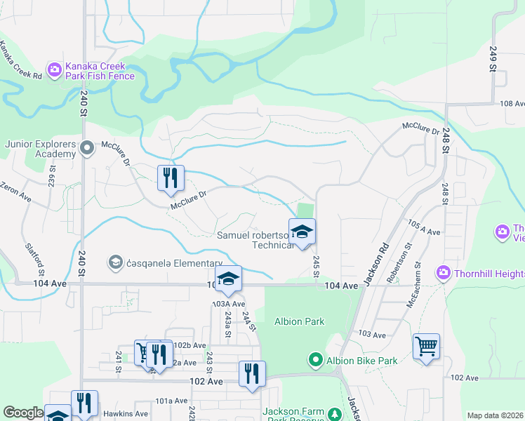 map of restaurants, bars, coffee shops, grocery stores, and more near 10505 Baker Place in Maple Ridge