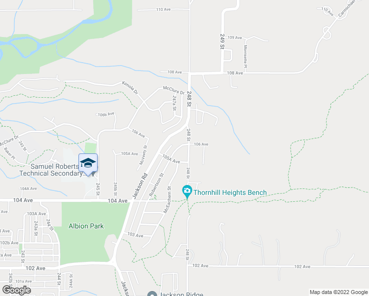 map of restaurants, bars, coffee shops, grocery stores, and more near 10415 Robertson Street in Maple Ridge