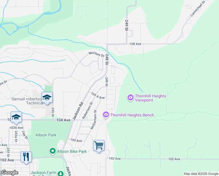 map of restaurants, bars, coffee shops, grocery stores, and more near 10550 248 Street in Maple Ridge