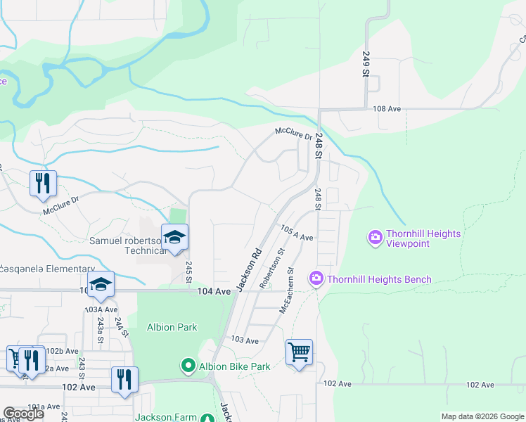 map of restaurants, bars, coffee shops, grocery stores, and more near 10590 McVeety Street in Maple Ridge