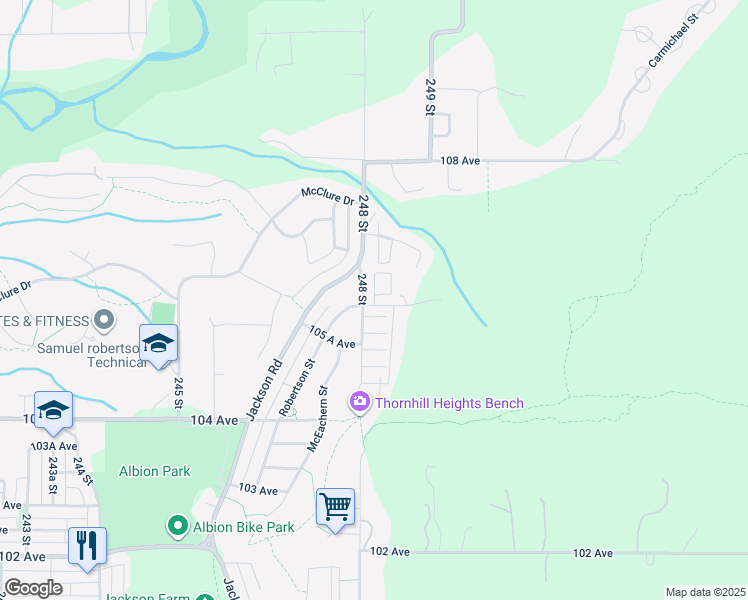 map of restaurants, bars, coffee shops, grocery stores, and more near 10640 248 Street in Maple Ridge