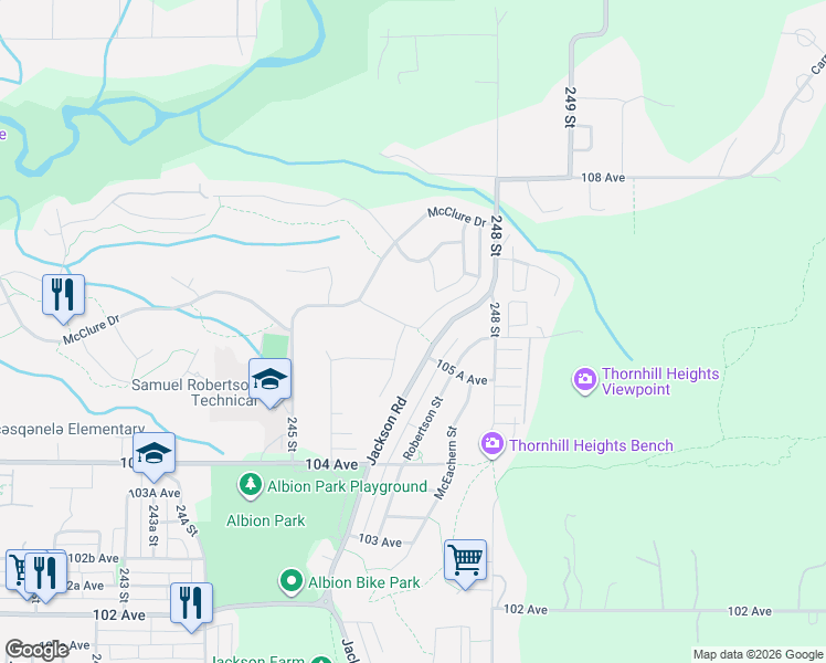 map of restaurants, bars, coffee shops, grocery stores, and more near 10546 Jackson Road in Maple Ridge