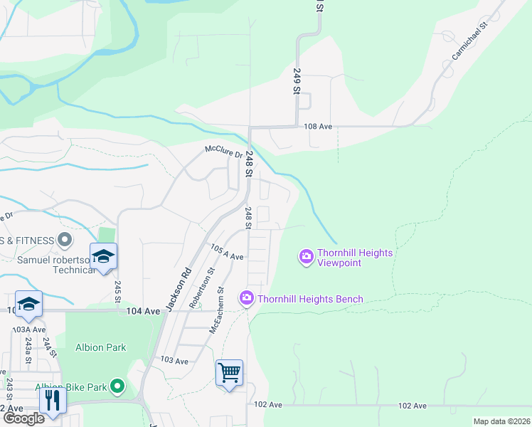 map of restaurants, bars, coffee shops, grocery stores, and more near 10630 248 Street in Maple Ridge