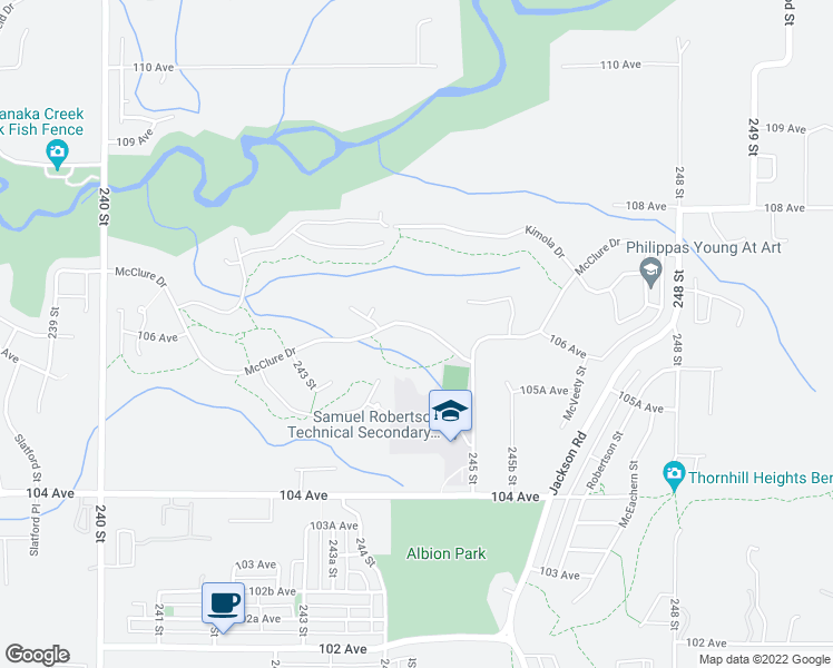 map of restaurants, bars, coffee shops, grocery stores, and more near 24440 McClure Drive in Maple Ridge