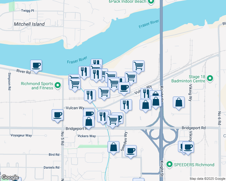 map of restaurants, bars, coffee shops, grocery stores, and more near 2551 Vauxhall Place in Richmond