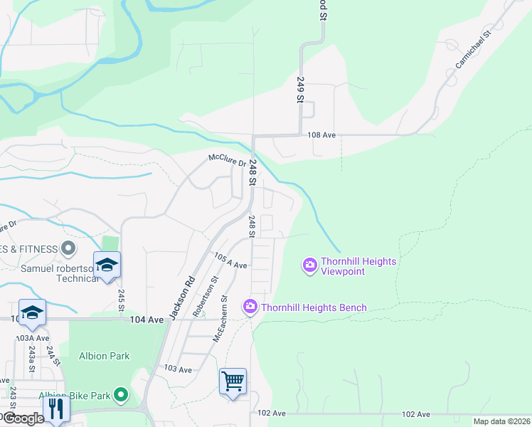 map of restaurants, bars, coffee shops, grocery stores, and more near 10630 248 Street in Maple Ridge