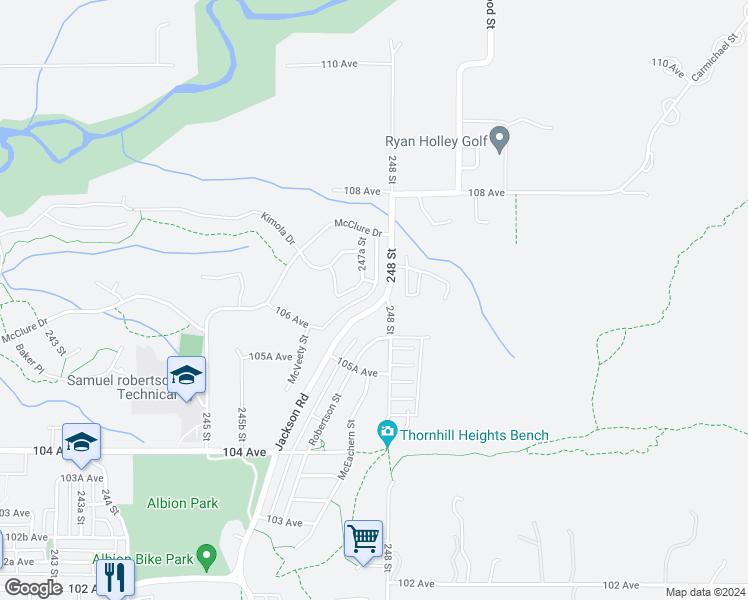 map of restaurants, bars, coffee shops, grocery stores, and more near 10647 Jackson Road in Maple Ridge