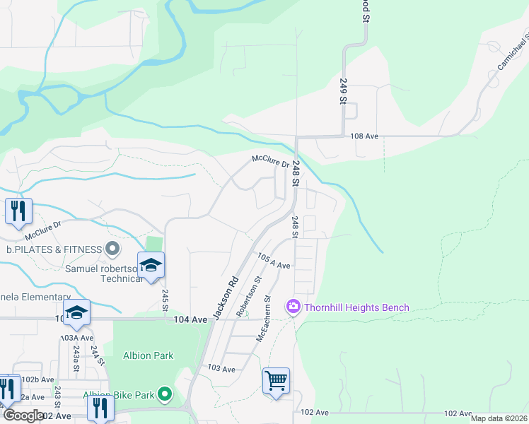 map of restaurants, bars, coffee shops, grocery stores, and more near 10649 Kimola Way in Maple Ridge