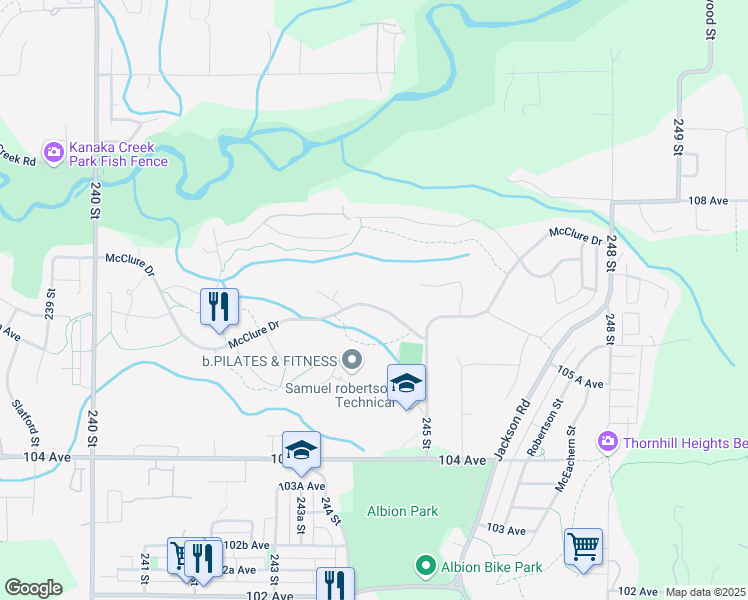 map of restaurants, bars, coffee shops, grocery stores, and more near 24437 McClure Drive in Maple Ridge