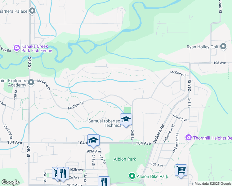 map of restaurants, bars, coffee shops, grocery stores, and more near 24437 McClure Drive in Maple Ridge