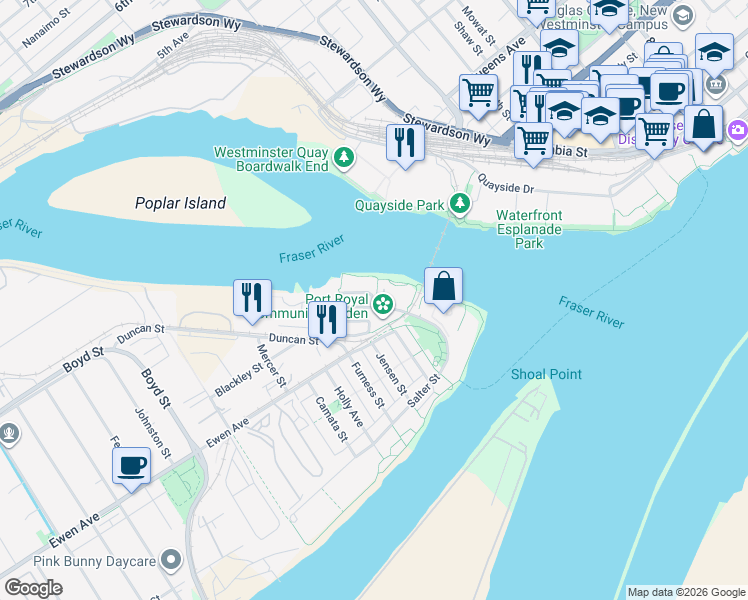 map of restaurants, bars, coffee shops, grocery stores, and more near 107 Star Crescent in New Westminster