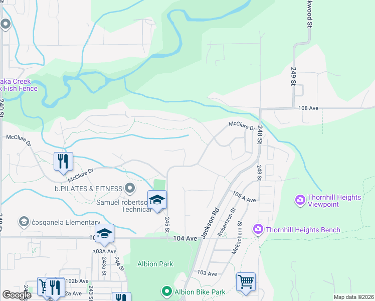 map of restaurants, bars, coffee shops, grocery stores, and more near 10668 245B Street in Maple Ridge