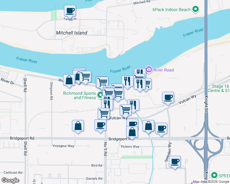 map of restaurants, bars, coffee shops, grocery stores, and more near 2088 Number 5 Road in Richmond