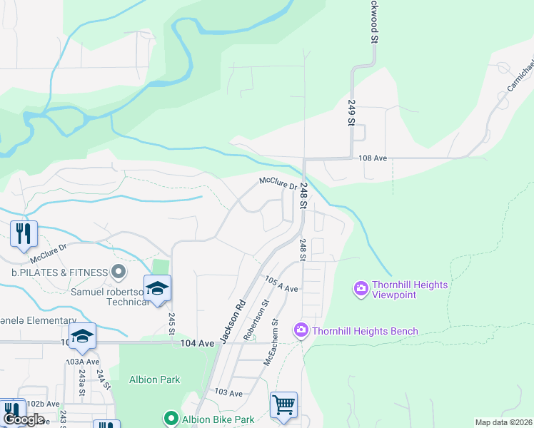 map of restaurants, bars, coffee shops, grocery stores, and more near 10686 Kimola Way in Maple Ridge