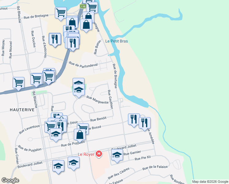 map of restaurants, bars, coffee shops, grocery stores, and more near 1087 Rue de Bretagne in Baie-Comeau