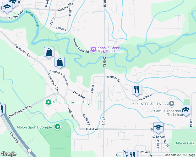 map of restaurants, bars, coffee shops, grocery stores, and more near 23966 McClure Avenue in Maple Ridge