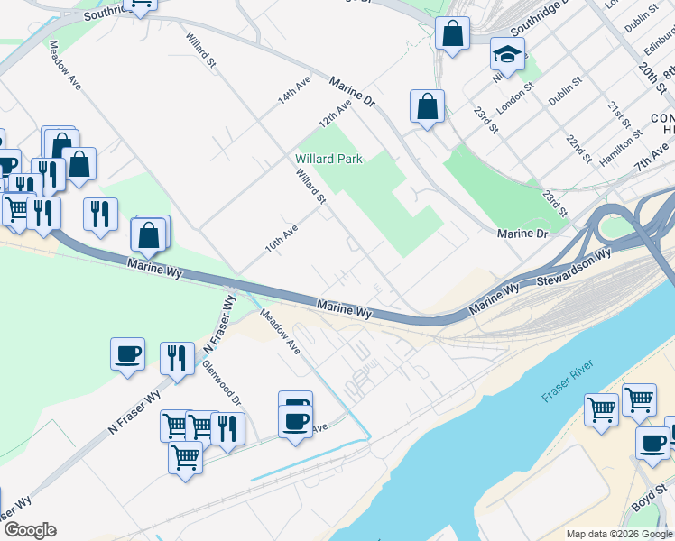 map of restaurants, bars, coffee shops, grocery stores, and more near 6115 9th Avenue in Burnaby
