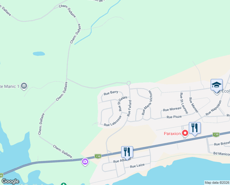 map of restaurants, bars, coffee shops, grocery stores, and more near 3084 Rue Barry in Baie-Comeau