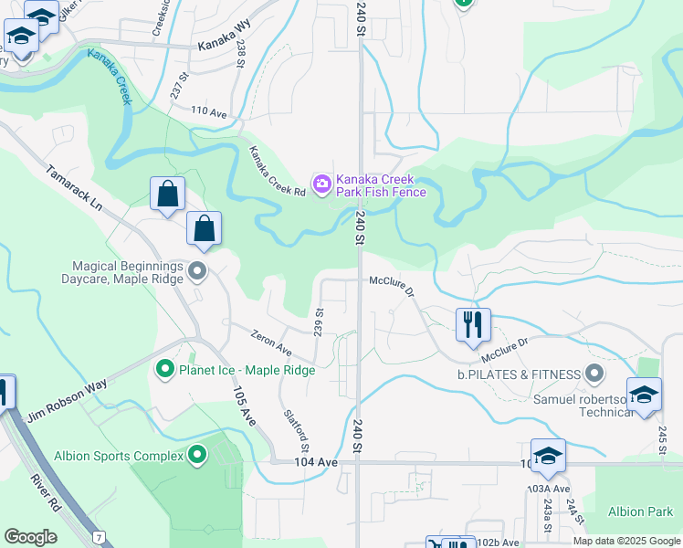 map of restaurants, bars, coffee shops, grocery stores, and more near 23973 McClure Avenue in Maple Ridge