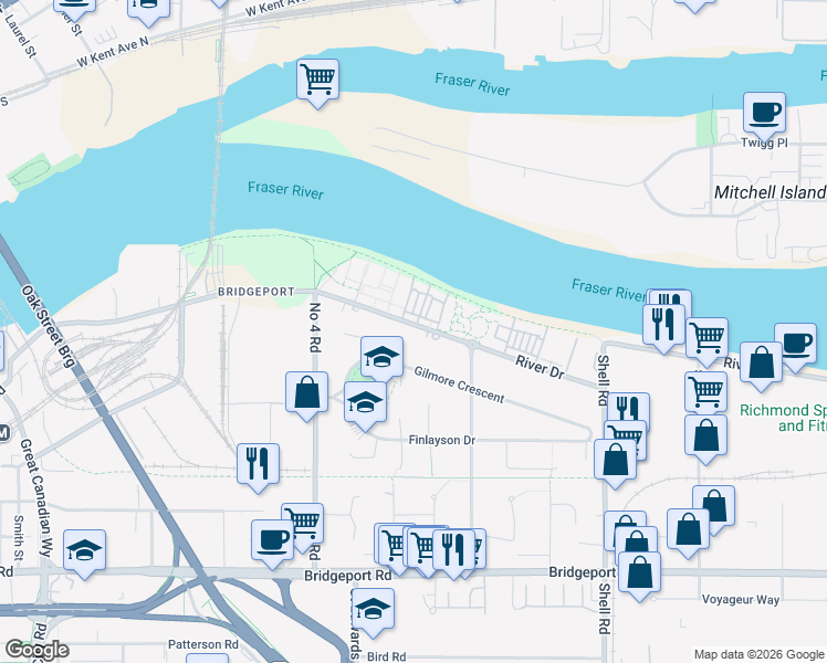 map of restaurants, bars, coffee shops, grocery stores, and more near in Richmond