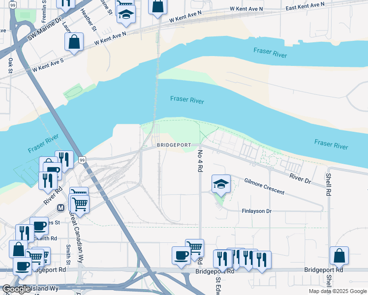 map of restaurants, bars, coffee shops, grocery stores, and more near in Richmond
