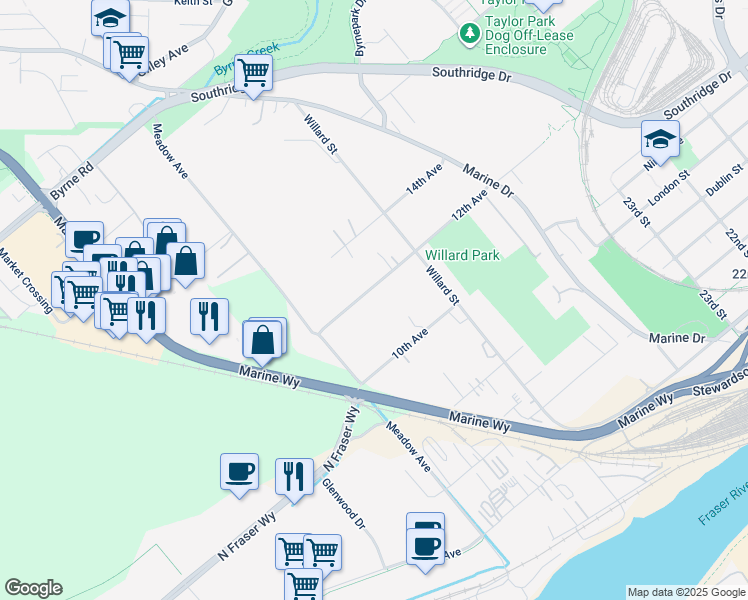 map of restaurants, bars, coffee shops, grocery stores, and more near 6062 12th Avenue in Burnaby
