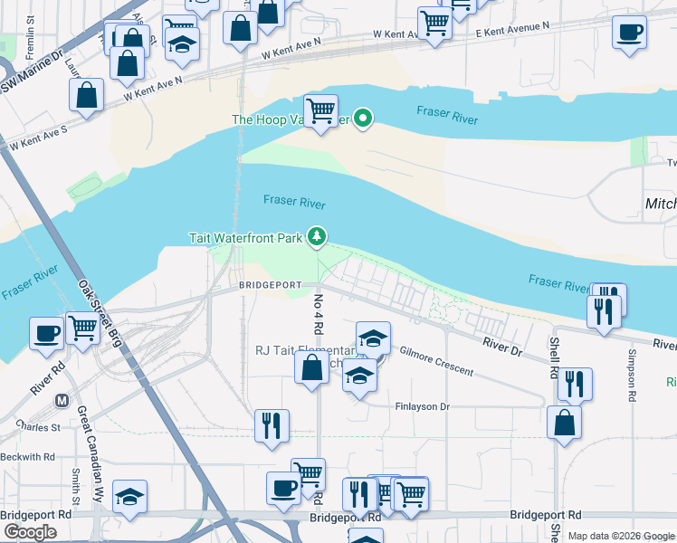 map of restaurants, bars, coffee shops, grocery stores, and more near 10013 River Drive in Richmond