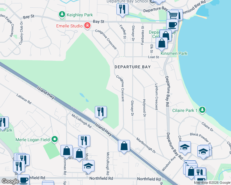 map of restaurants, bars, coffee shops, grocery stores, and more near 1823 Argyle Avenue in Nanaimo