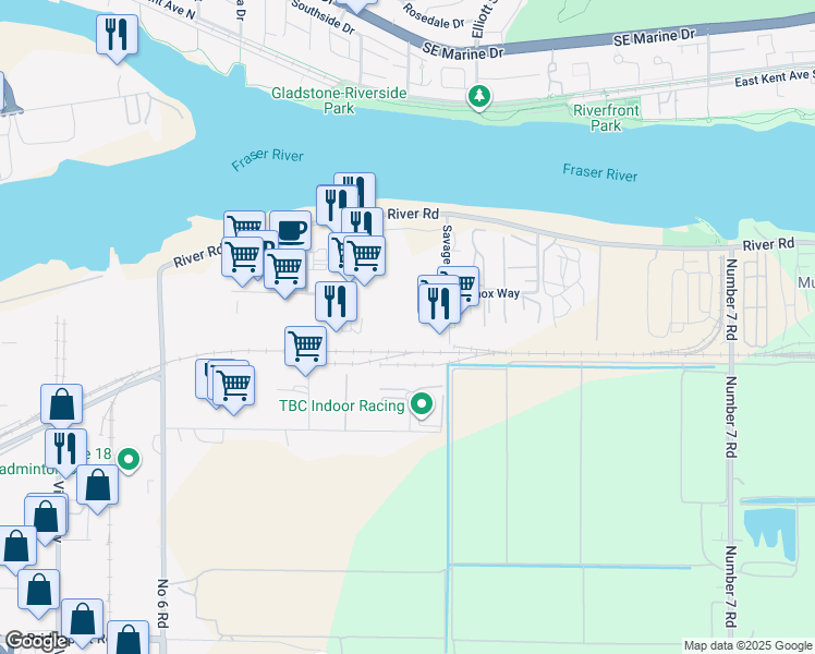 map of restaurants, bars, coffee shops, grocery stores, and more near 1991 Savage Road in Richmond