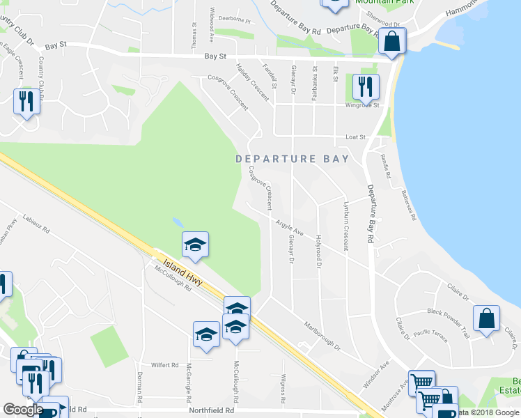 map of restaurants, bars, coffee shops, grocery stores, and more near 1823 Argyle Avenue in Nanaimo