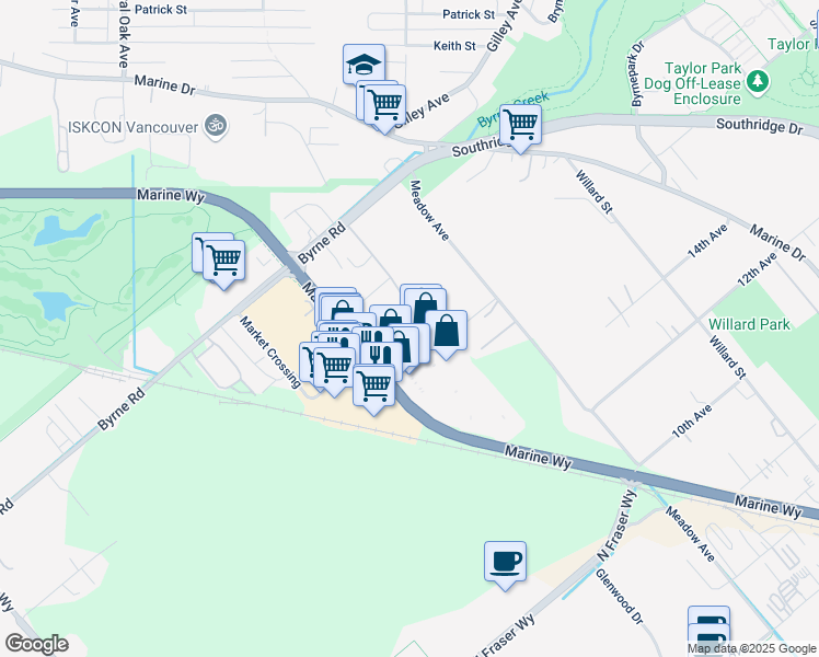 map of restaurants, bars, coffee shops, grocery stores, and more near 5321 Marine Way in Burnaby