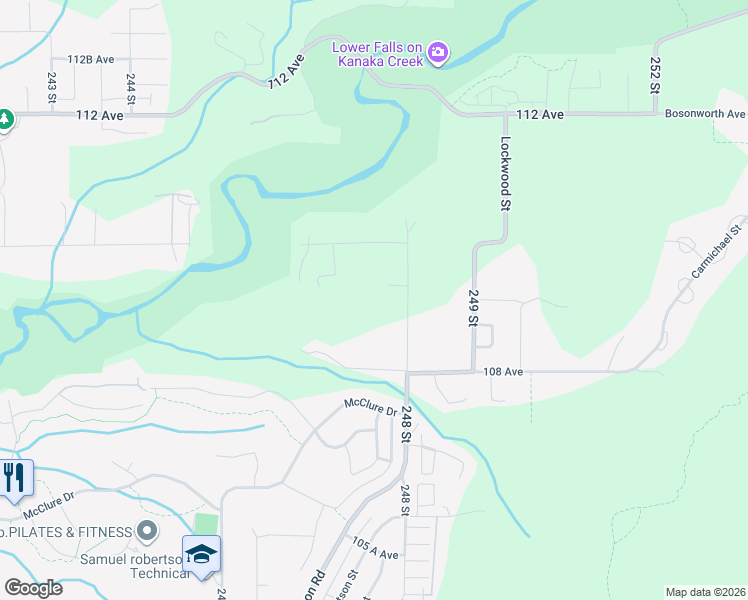map of restaurants, bars, coffee shops, grocery stores, and more near 10859 248 Street in Maple Ridge