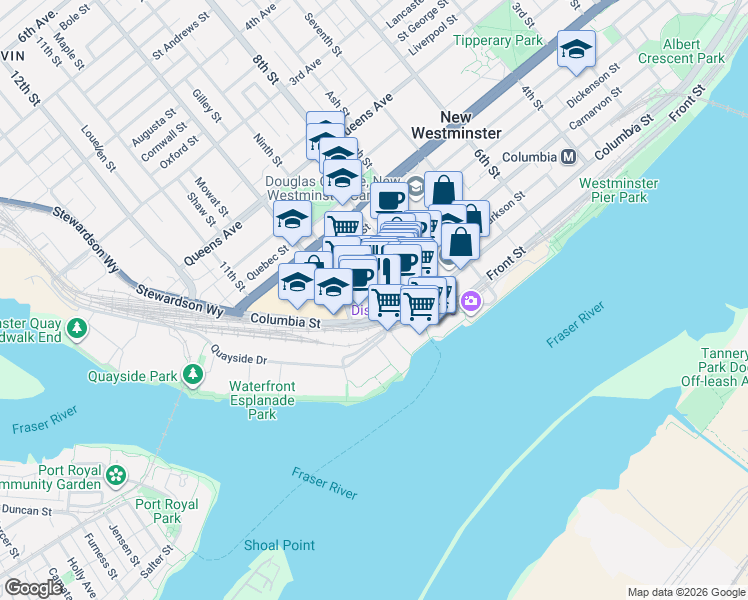 map of restaurants, bars, coffee shops, grocery stores, and more near 898 Carnarvon Street in New Westminster