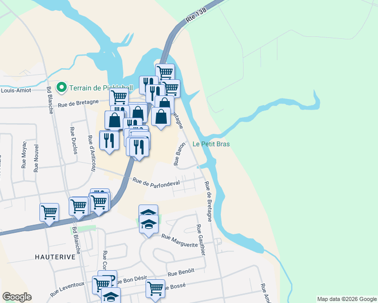 map of restaurants, bars, coffee shops, grocery stores, and more near 1409 Rue de Bretagne in Baie-Comeau