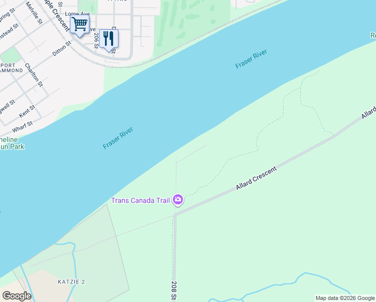 map of restaurants, bars, coffee shops, grocery stores, and more near 20837 Louie Crescent in Langley Township