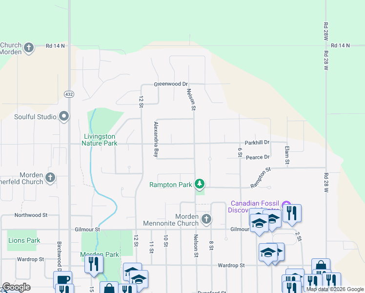 map of restaurants, bars, coffee shops, grocery stores, and more near 52 Parkhill Drive in Morden