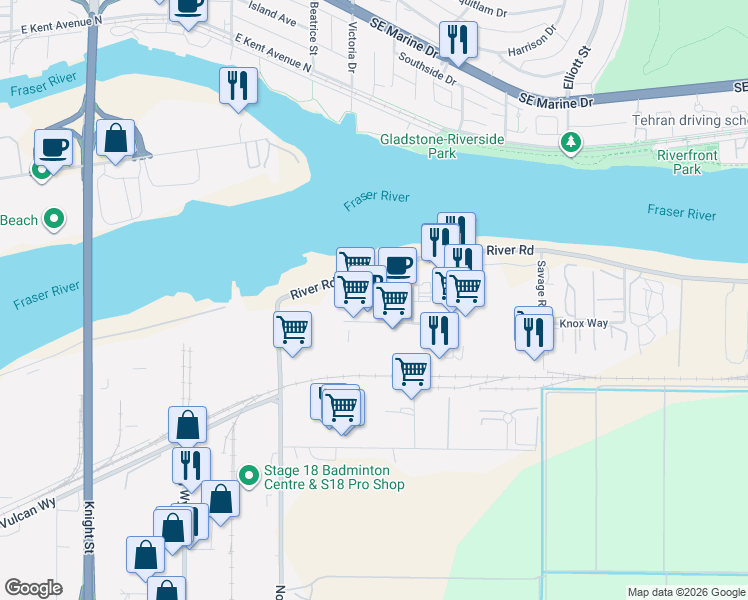 map of restaurants, bars, coffee shops, grocery stores, and more near 14273 Knox Way in Richmond