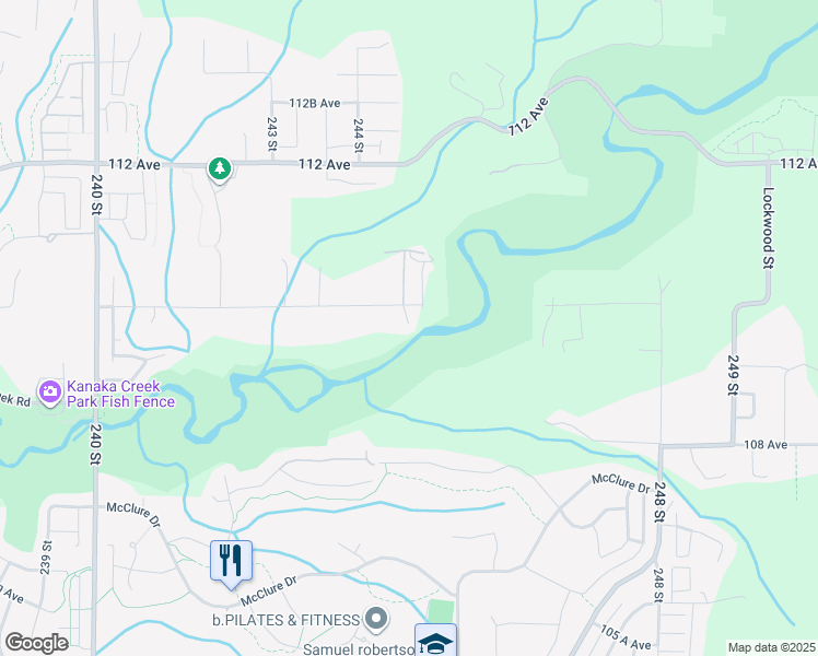 map of restaurants, bars, coffee shops, grocery stores, and more near 24440 110 Avenue in Maple Ridge