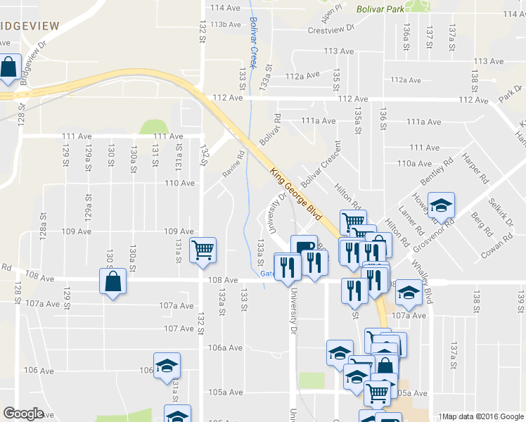 map of restaurants, bars, coffee shops, grocery stores, and more near 10939 Haddon Rd in Surrey
