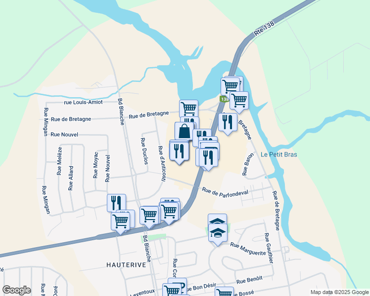 map of restaurants, bars, coffee shops, grocery stores, and more near 600 Boulevard Laflèche in Baie-Comeau