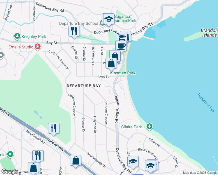 map of restaurants, bars, coffee shops, grocery stores, and more near in Nanaimo
