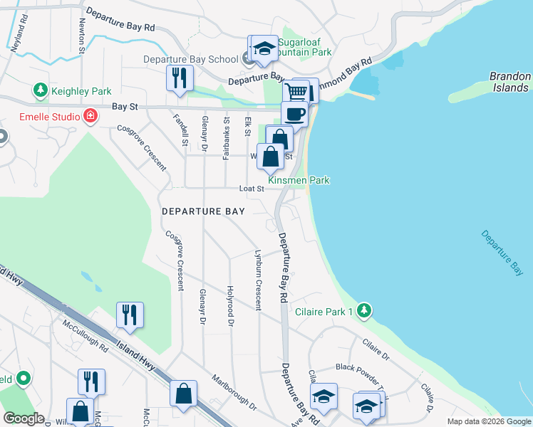 map of restaurants, bars, coffee shops, grocery stores, and more near in Nanaimo