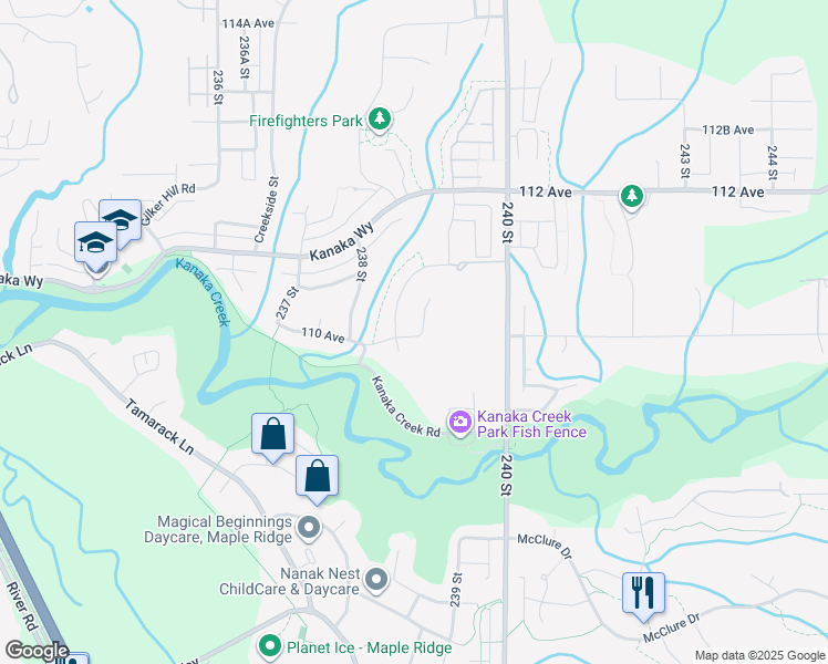 map of restaurants, bars, coffee shops, grocery stores, and more near 23888 110 Avenue in Maple Ridge