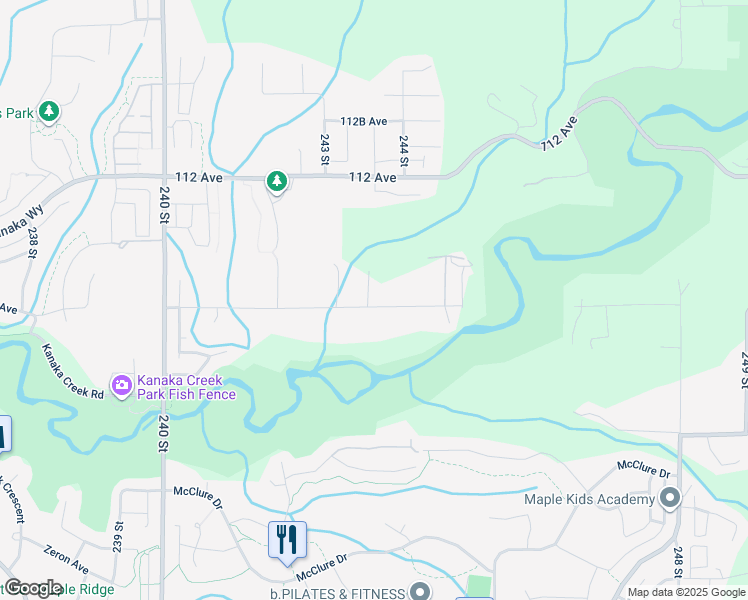 map of restaurants, bars, coffee shops, grocery stores, and more near 11002 243B Street in Maple Ridge