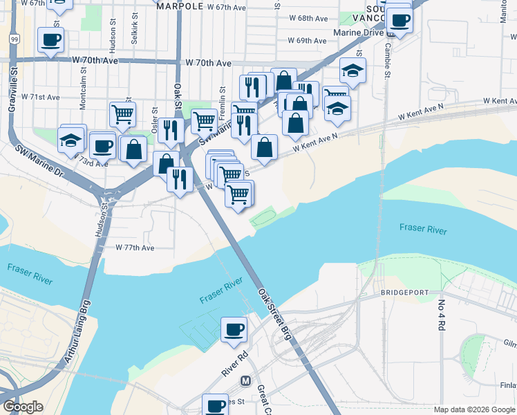 map of restaurants, bars, coffee shops, grocery stores, and more near 9050 Shaughnessy Street in Vancouver