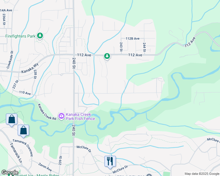 map of restaurants, bars, coffee shops, grocery stores, and more near 11022 241A Street in Maple Ridge