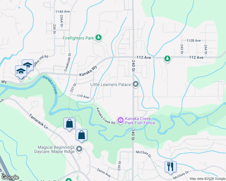 map of restaurants, bars, coffee shops, grocery stores, and more near 11028 Harris Drive in Maple Ridge
