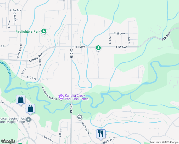 map of restaurants, bars, coffee shops, grocery stores, and more near 24115 110 Avenue in Maple Ridge