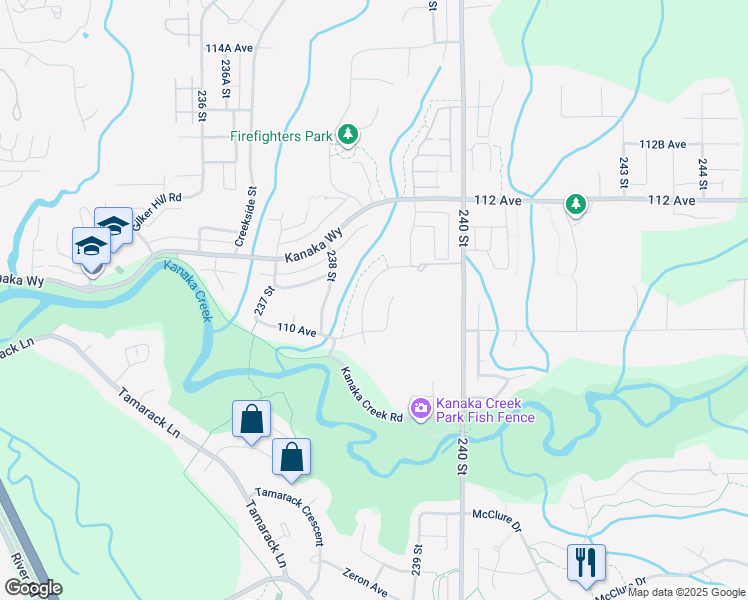 map of restaurants, bars, coffee shops, grocery stores, and more near 11036 Buckerfield Drive in Maple Ridge