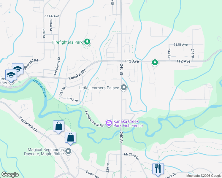map of restaurants, bars, coffee shops, grocery stores, and more near 11089 240 Street in Maple Ridge